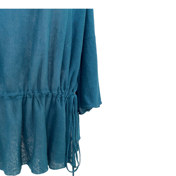 Wrap London Blouse Slouchy Top Drawstring Top 100% Linen TEAL sz US 12/14 - Picture 4 of 5